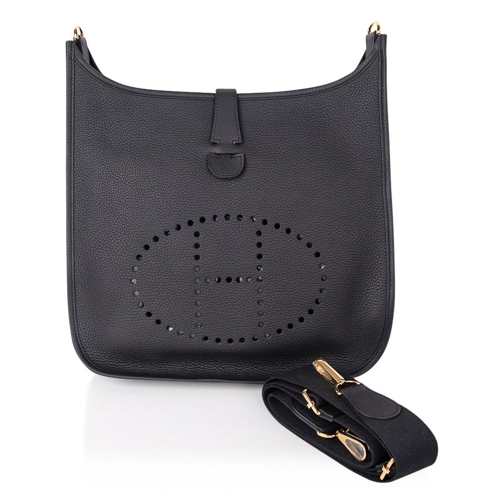 Hermes Bag Evelyne GM Black Clemence Gold Hardware
