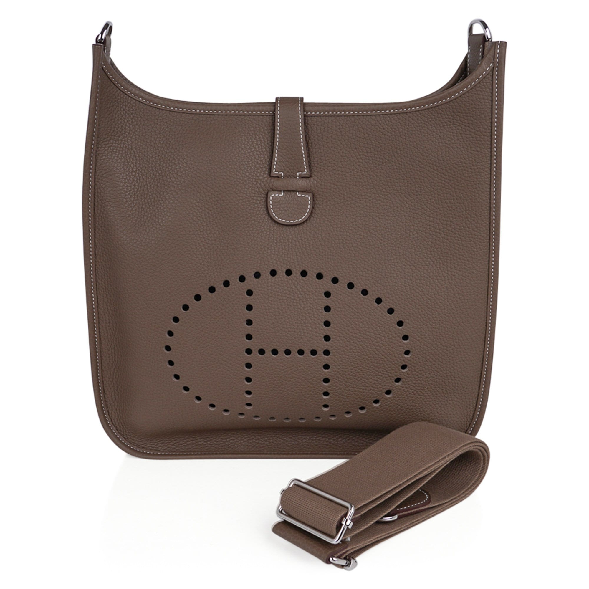 Hermes Bag Evelyne GM Etoupe Clemence Palladium Hardware New w/ Box