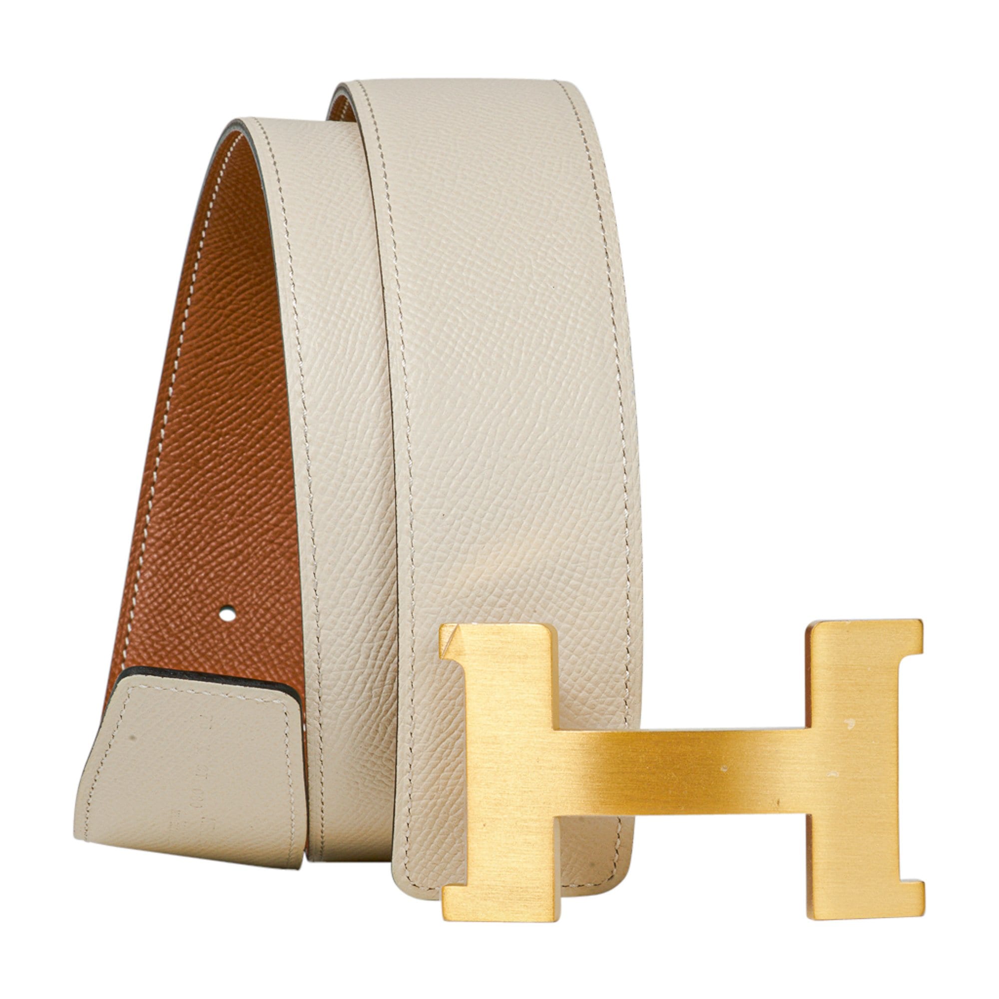 Hermes Belt Constance 42mm Gold / Craie Brushed Gold Buckle New