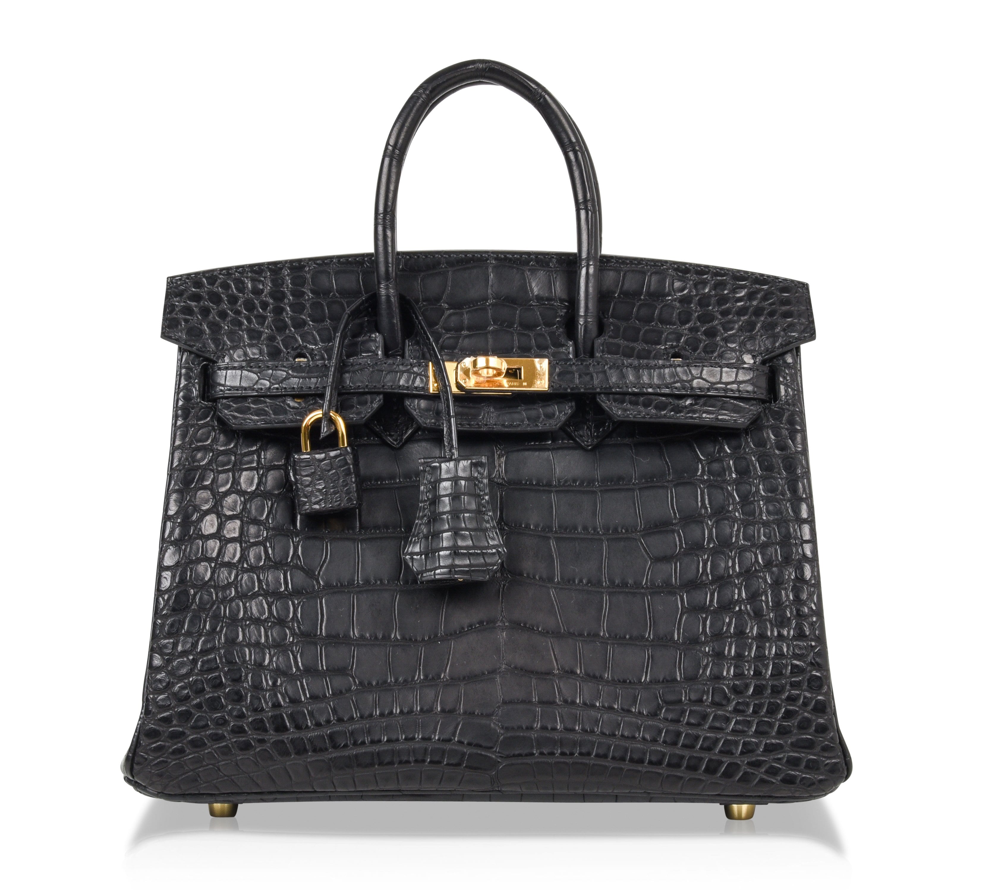 Hermes Birkin 25 Bag Matte Alligator Black Exotic Gold Hardware