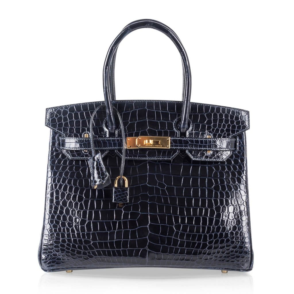 Hermes Birkin 30 Bag Blue Marine Porosus Crocodile Gold Hardware