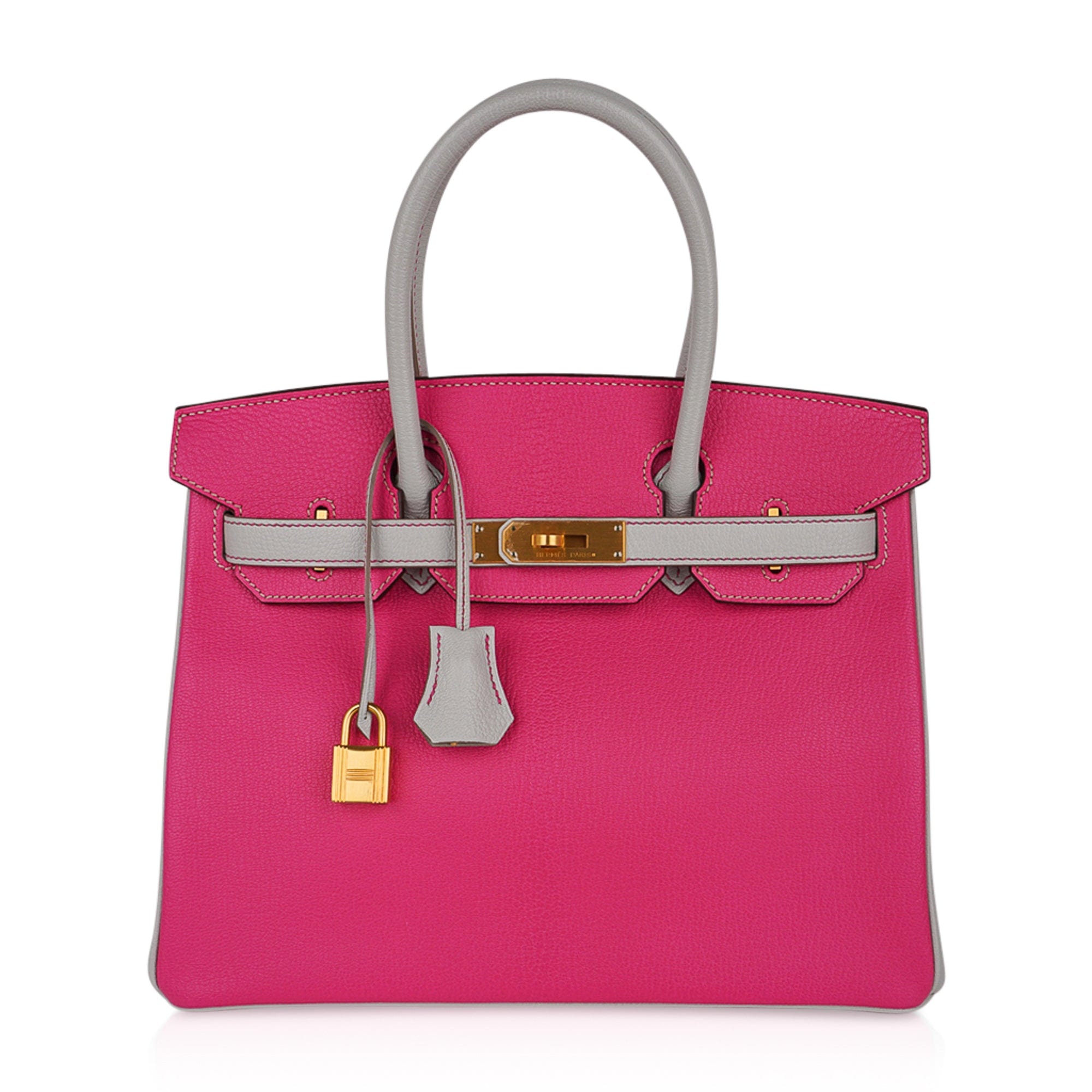 Hermes Birkin 30 Bag HSS Rose Shocking Gris Perle Chevre Gold Hardware