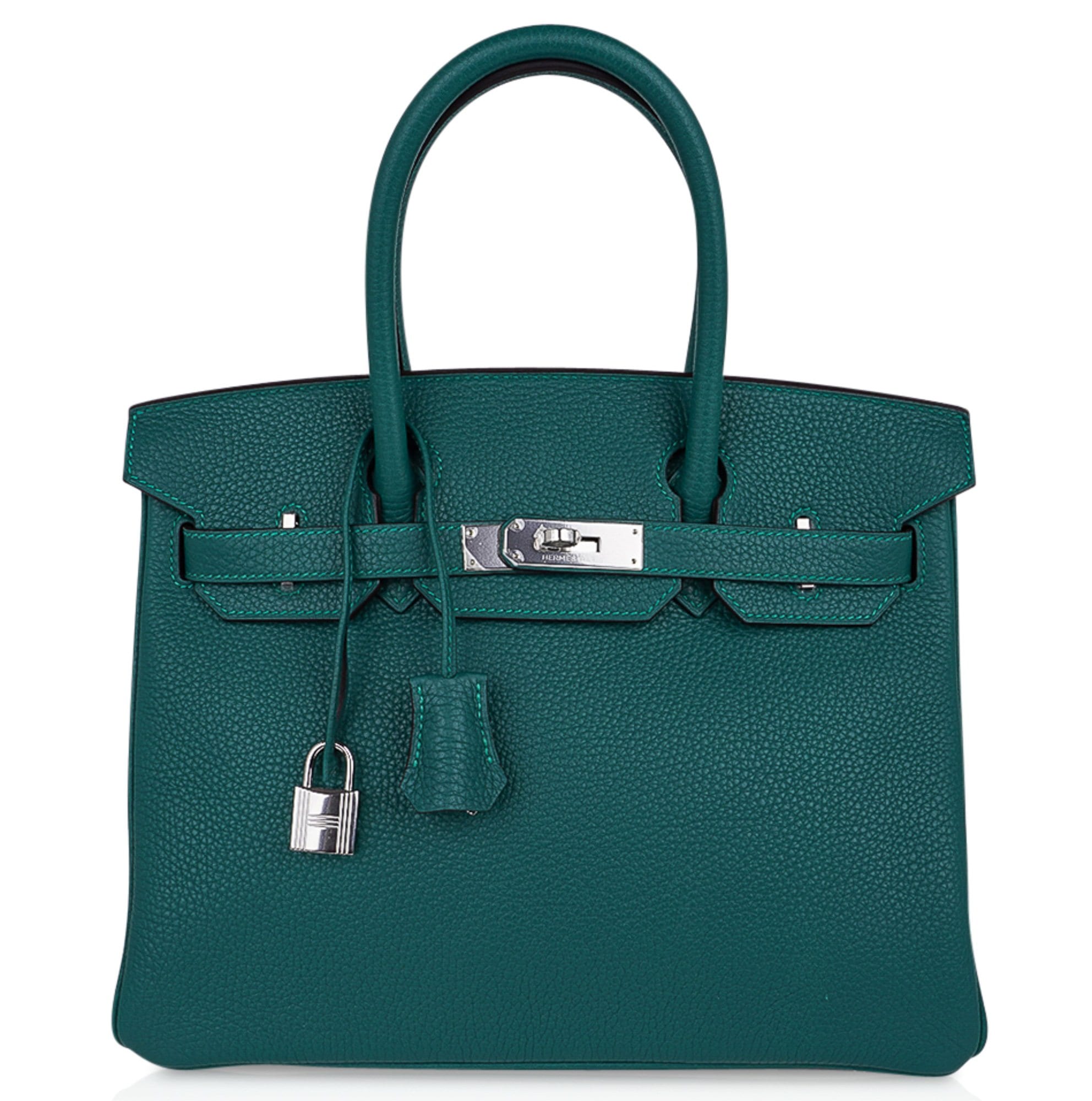 Hermes Birkin 30 Bag Malachite Emerald Toned Clemence Palladium