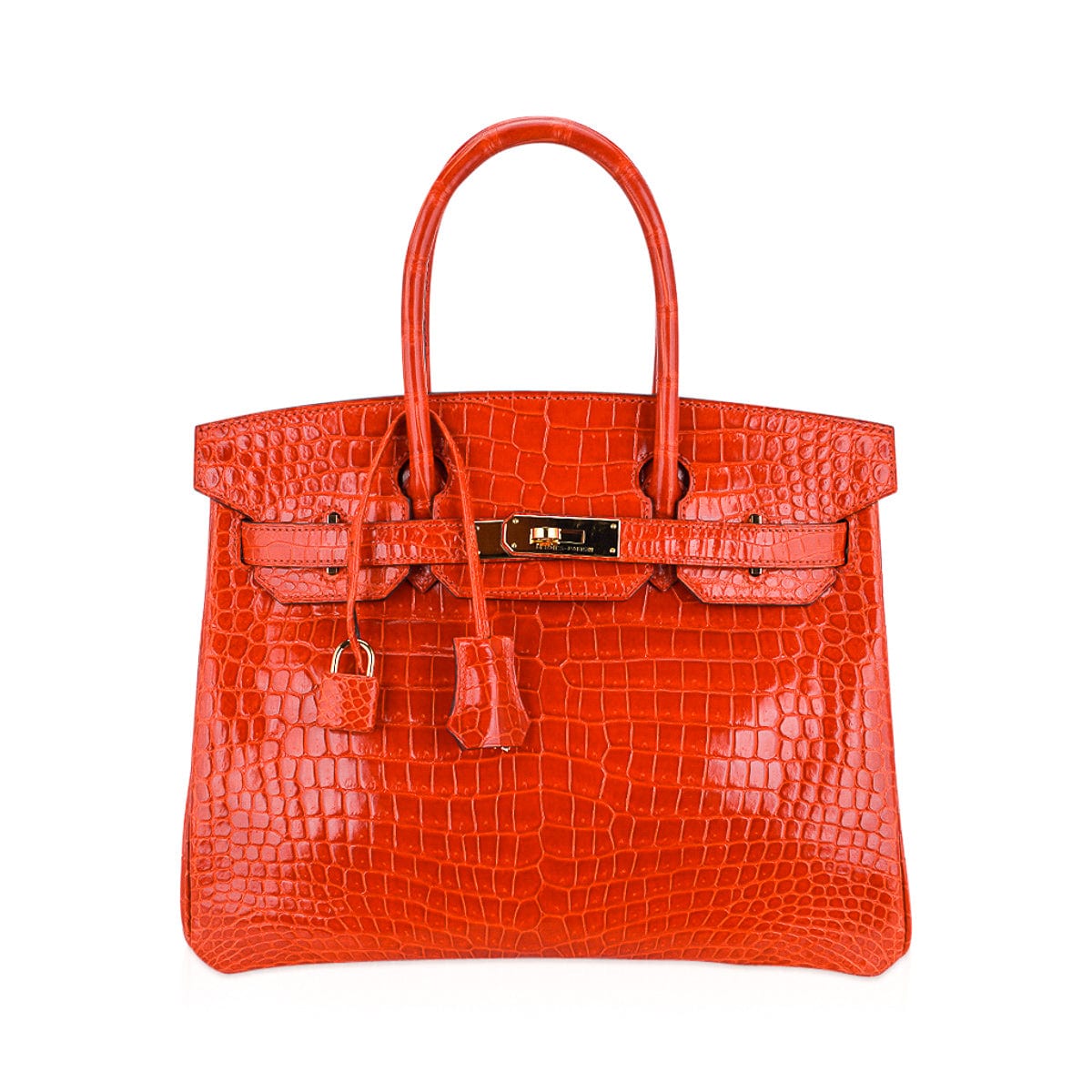 Hermes Birkin 30 Bag Orange Poppy Porosus Crocodile Gold Hardware