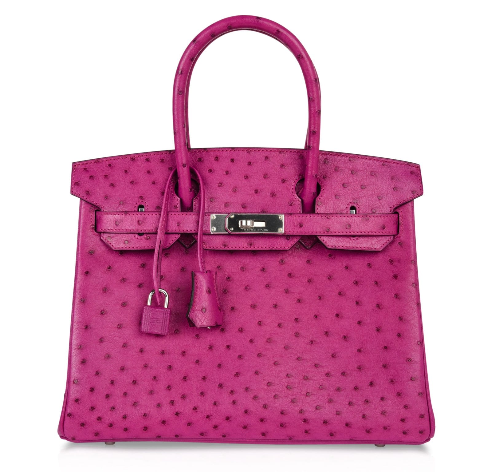 Hermes Birkin 30 Bag Rose Pourpre Pink Ostrich Palladium Hardware