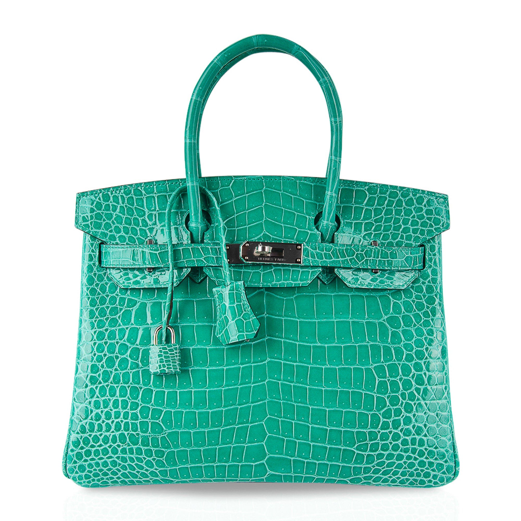 Hermes Birkin 30 Vert Jade Porosus Crocodile Bag Palladium Limited Edition