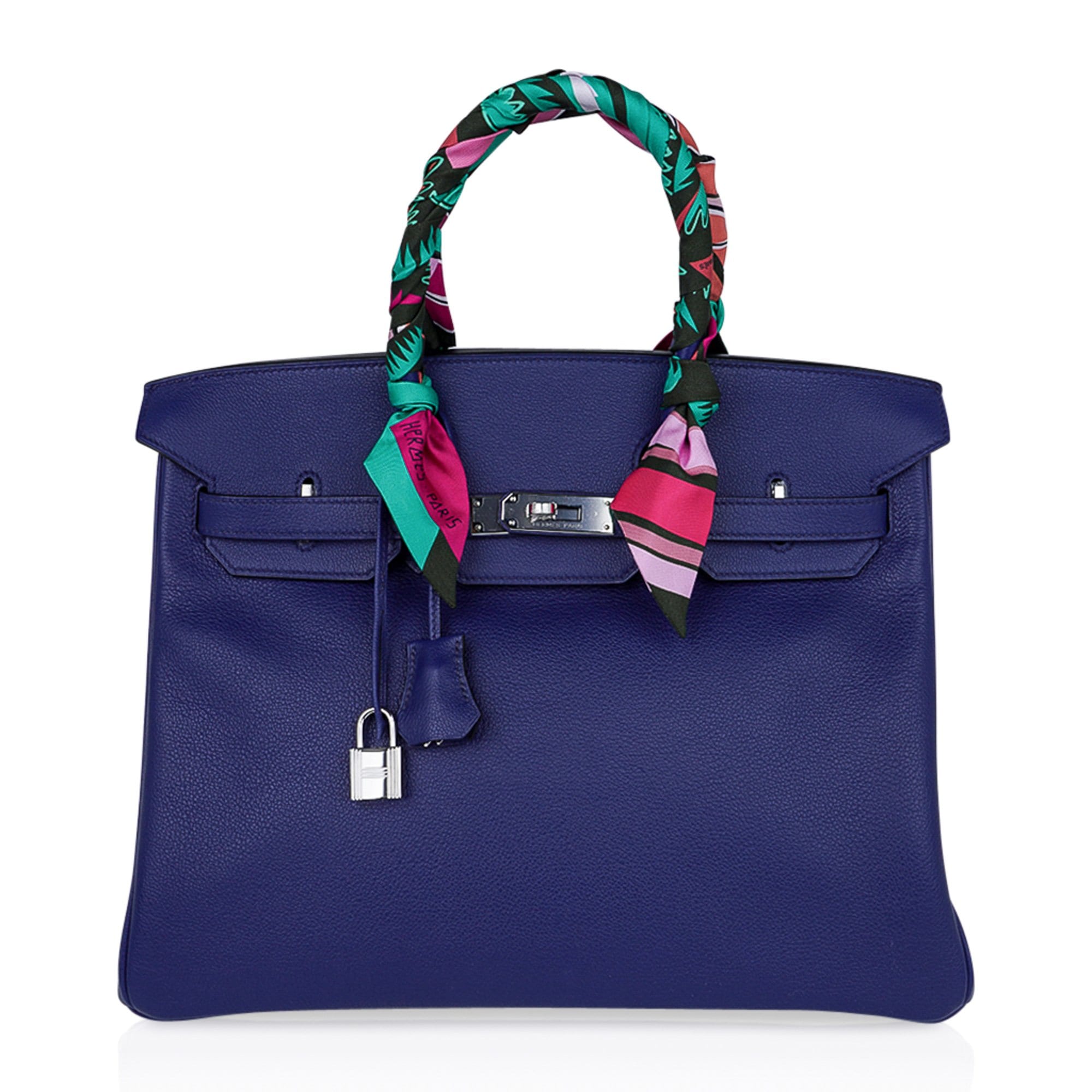 Hermes Birkin 35 Bag Blue Sapphire Limited Edition Toile Printed Sea Surf