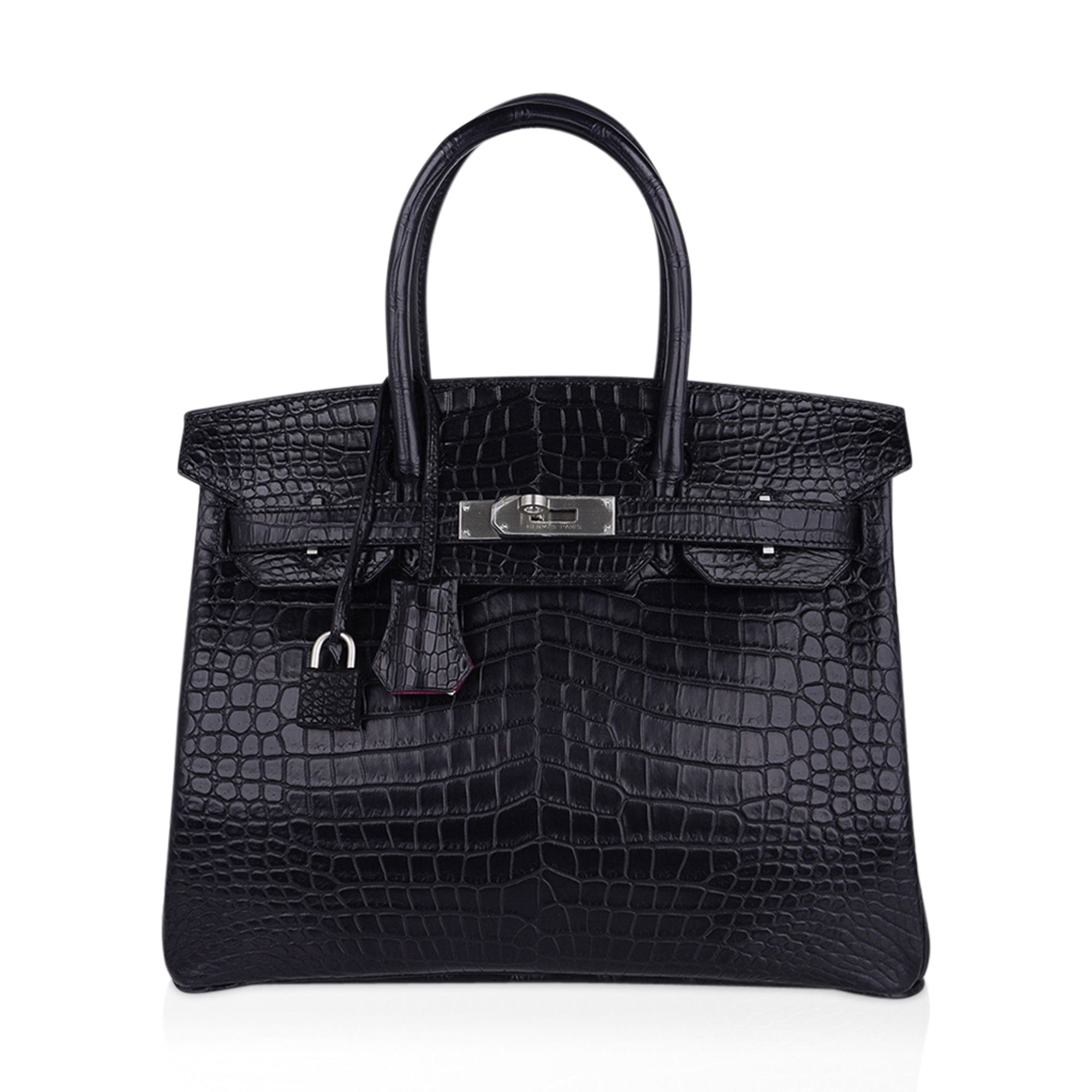 Hermes Birkin HSS 30 Matte Porosus Crocodile Black / Rose Pourpre Bag
