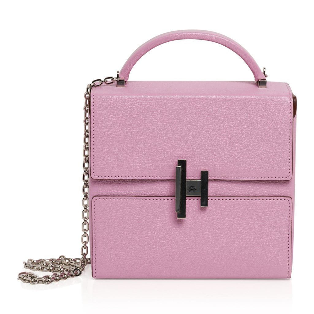Hermes Cinhetic Bag Mauve Chevre Leather Palladium Hardware New w/ Box
