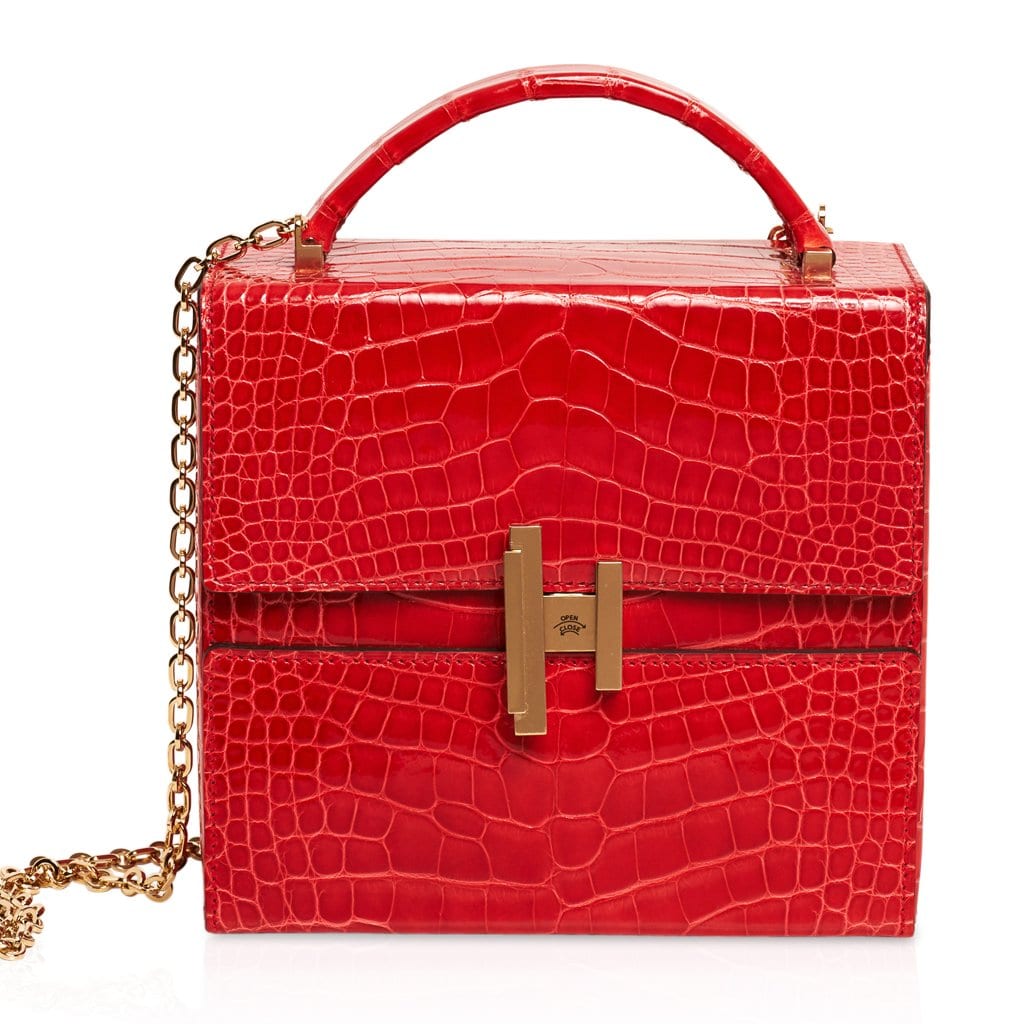 Hermes Cinhetic Bag Rouge de Coeur Shiny Alligator Permabrass Hardware New w/Box
