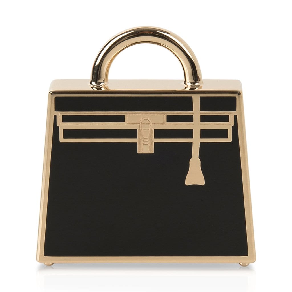 Hermes Curiosite Kelly Laque Charm Black / Permabrass Pendant New w/Box