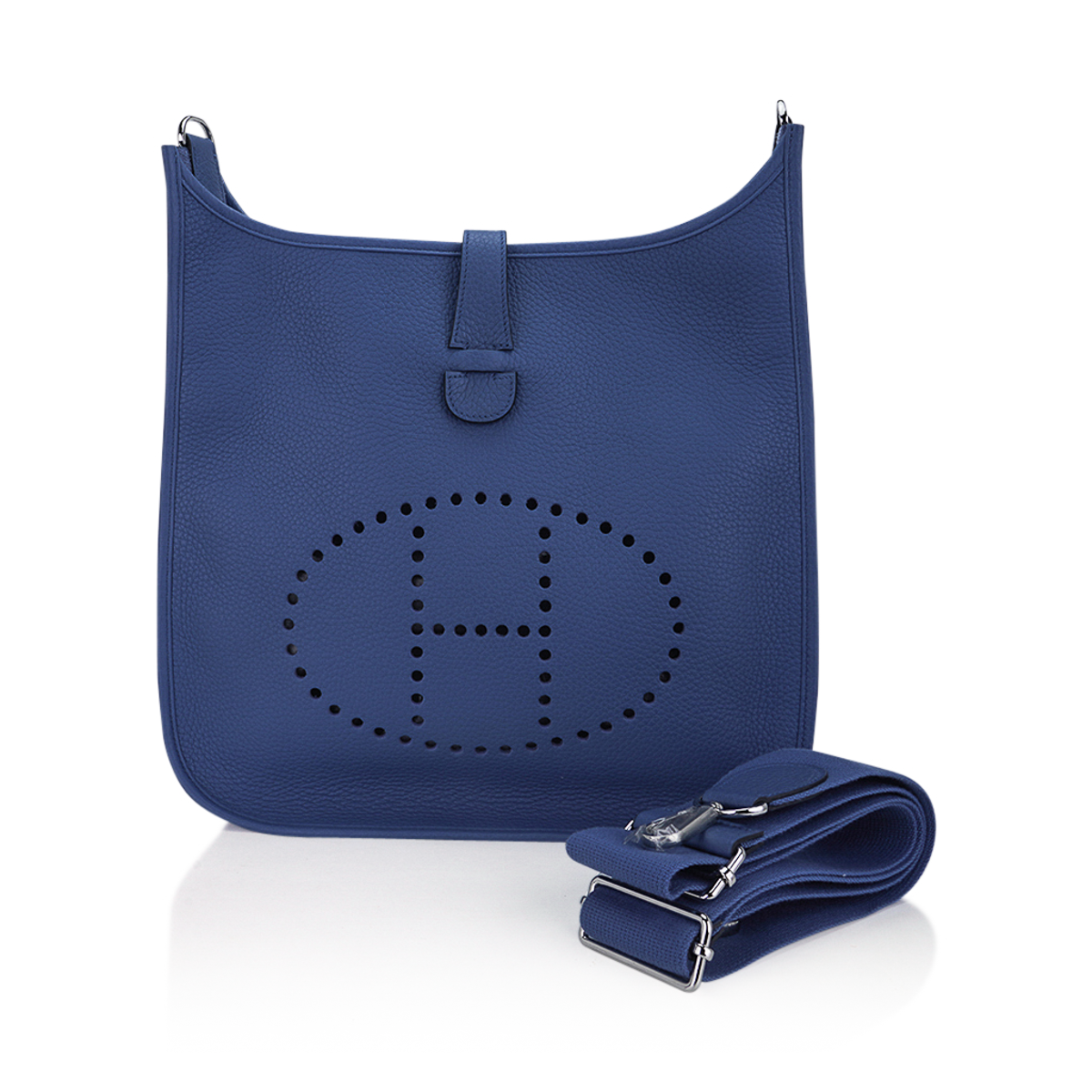 Hermes Evelyne GM Bag Bleu Agate Palladium Hardware Clemence Leather