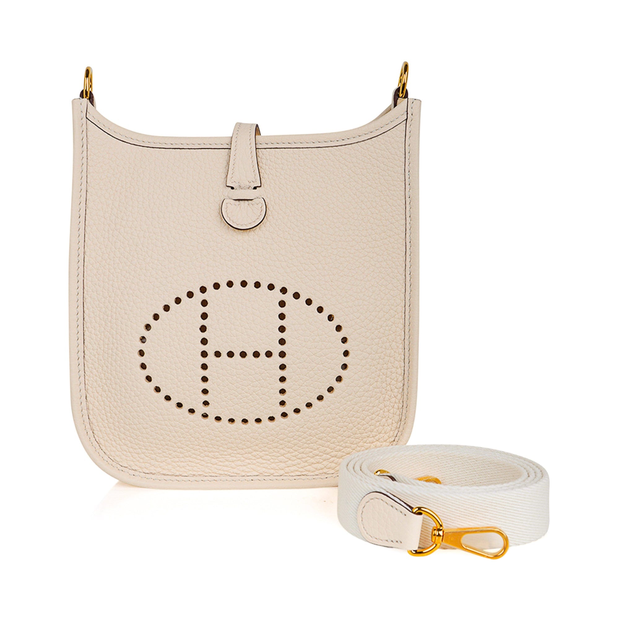 Hermes Evelyne TPM Nata / White Strap Crossbody Bag Clemence Gold Hardware
