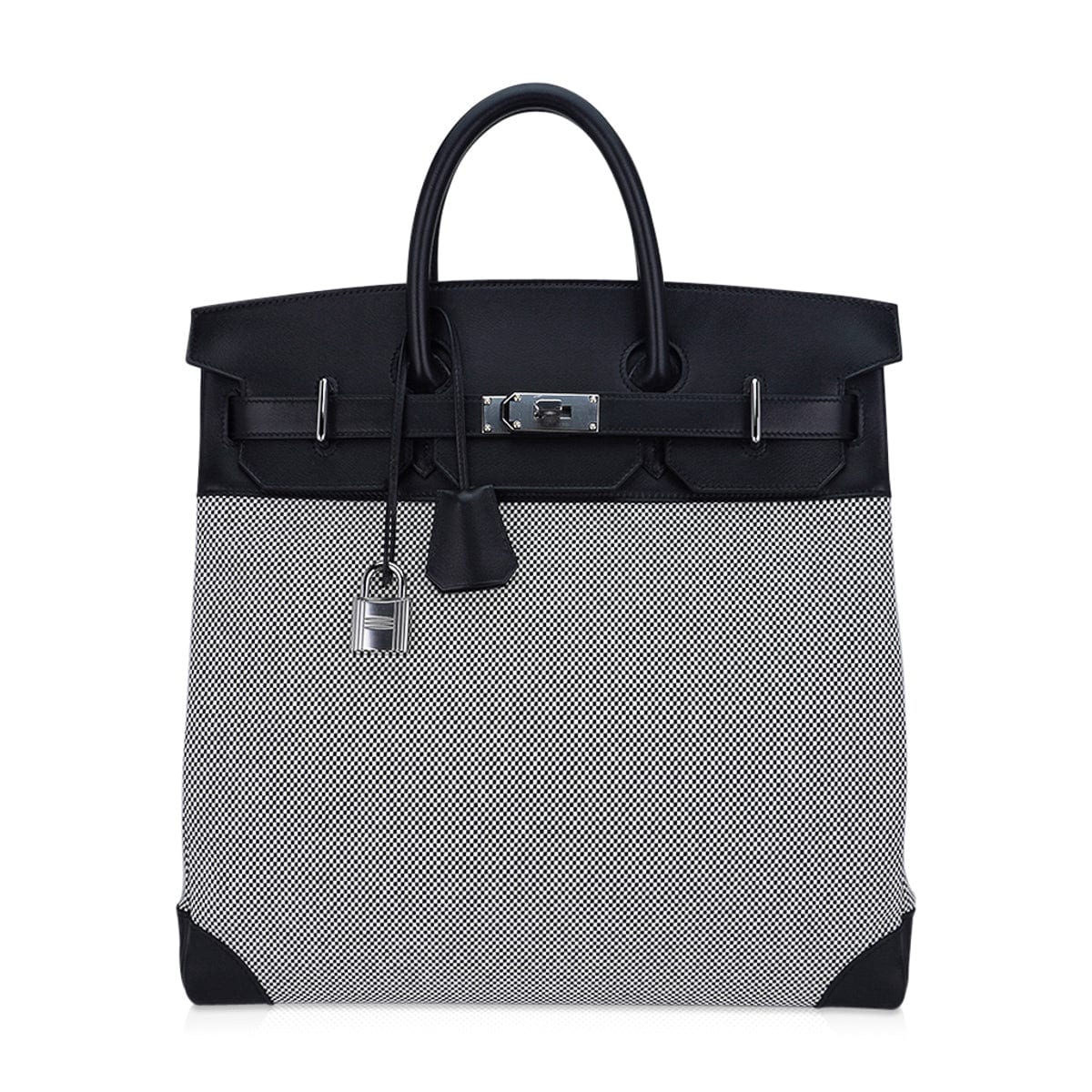 Hermes Hac 40 Black / Ecru Criss Cross Toile Birkin Bag Palladium