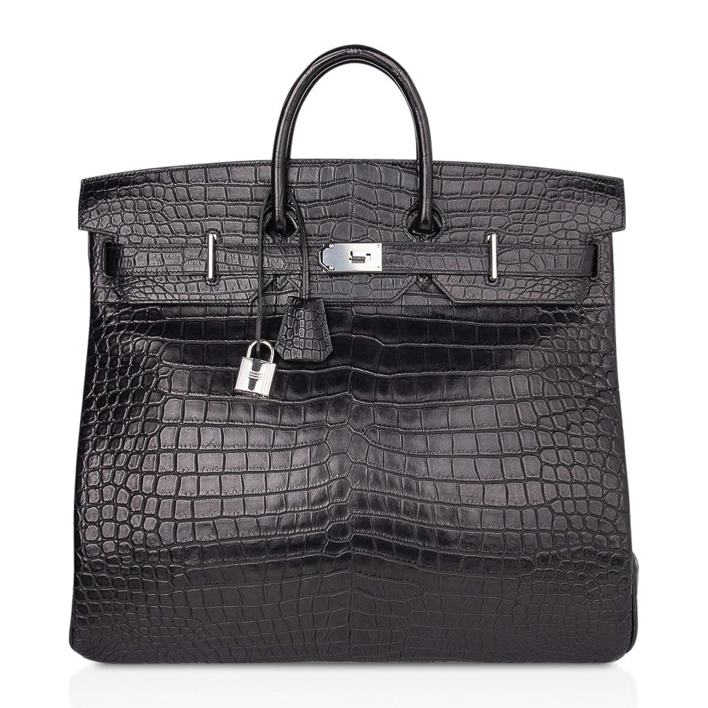 Hermes HAC 50 Birkin Bag Black Matte Porosus Crocodile Palladium Limited Edition