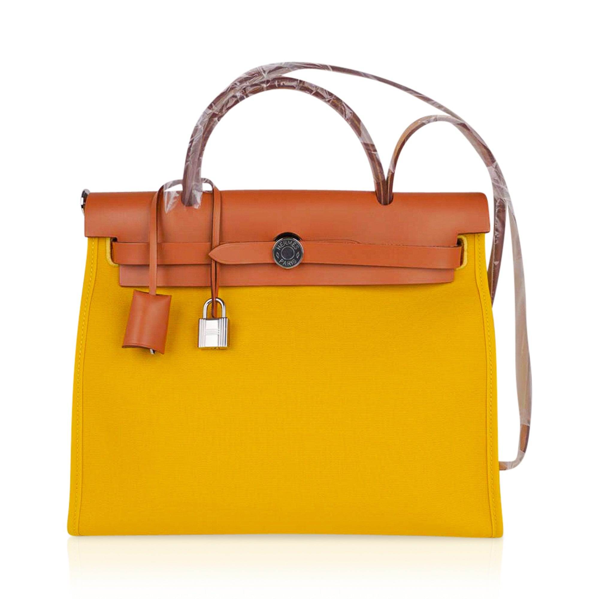 Hermes Herbag Zip Retourne 31 Jaune de Naples Canvas Vache Hunter Palladium