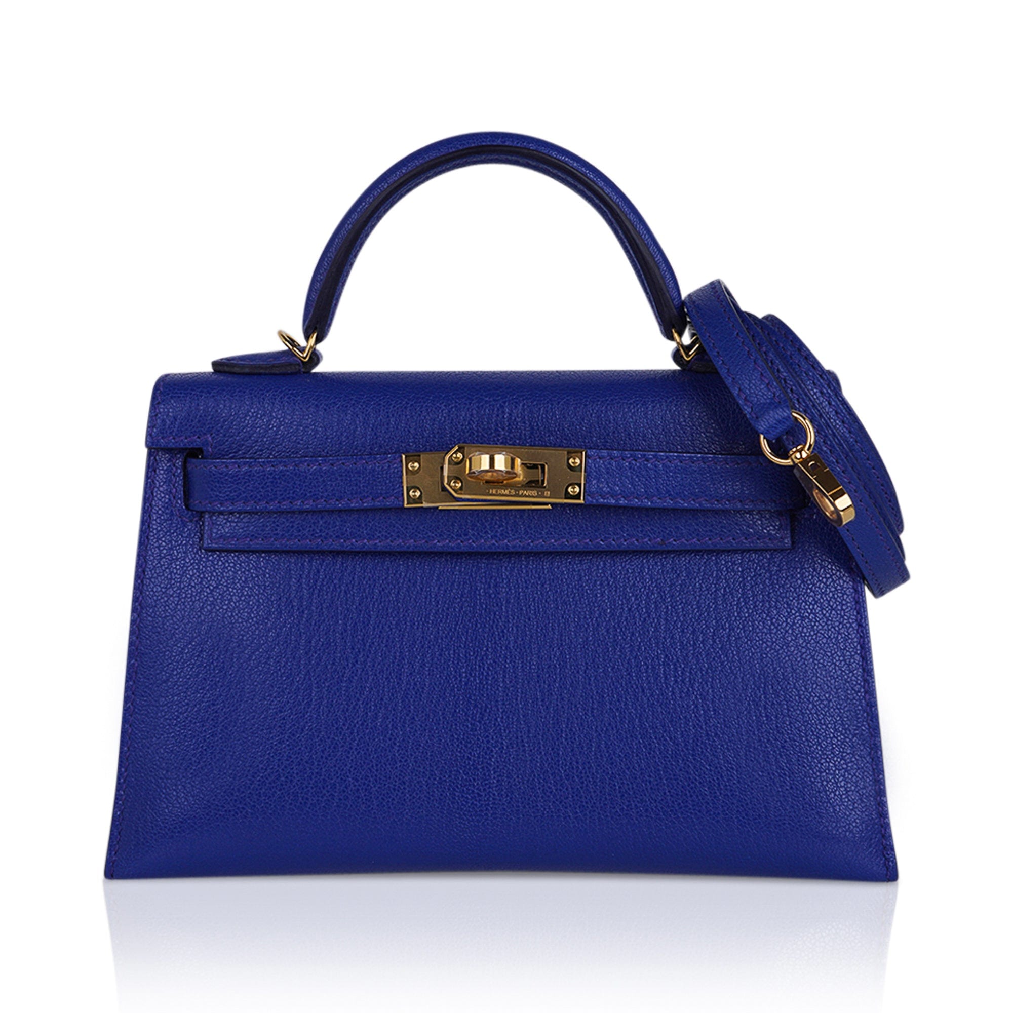 Hermes Kelly 20 Mini Sellier Bag Blue de Royal Chevre Leather Gold Hardware