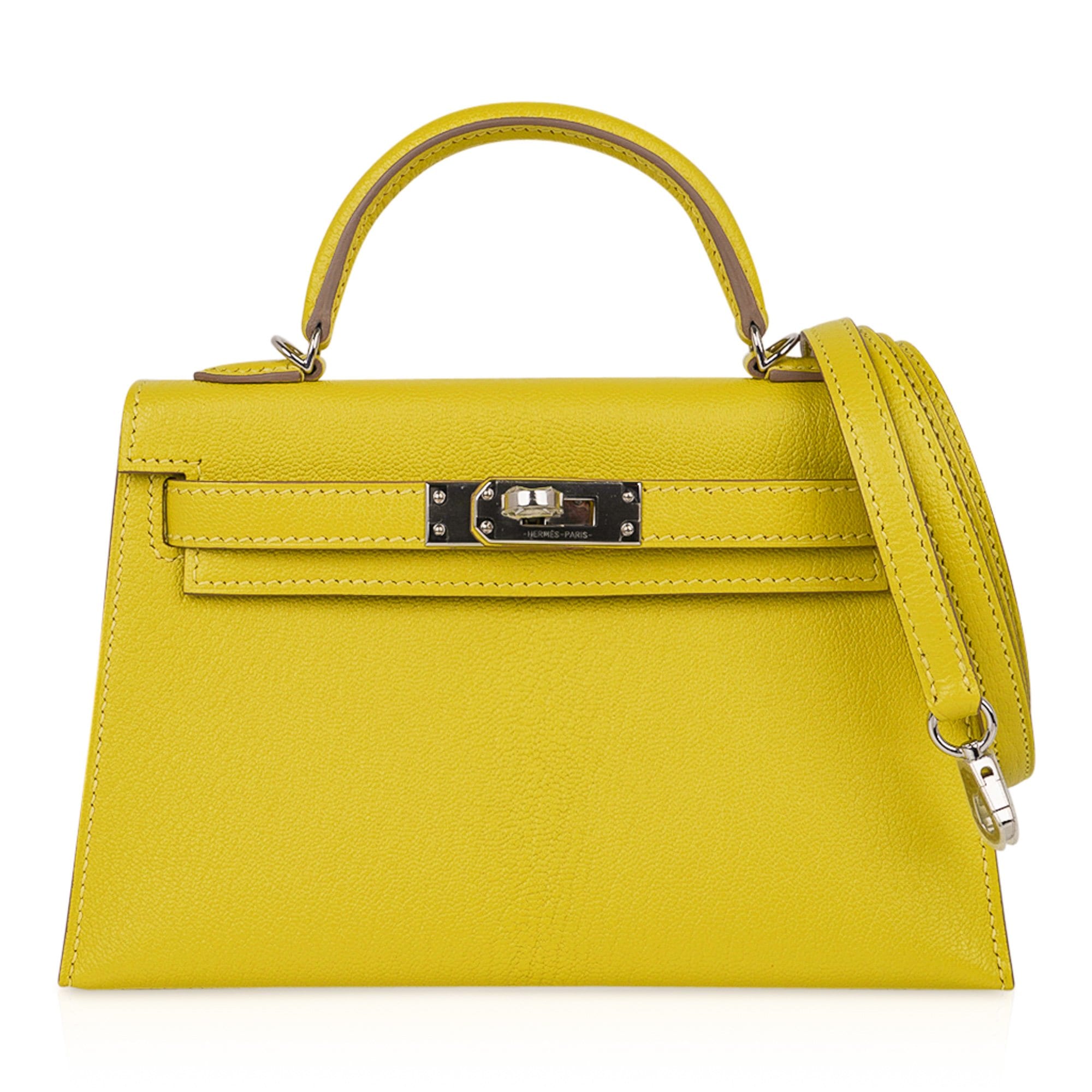 Hermes Kelly 20 Mini Sellier Bag Lime Chevre Leather Palladium New w/Box