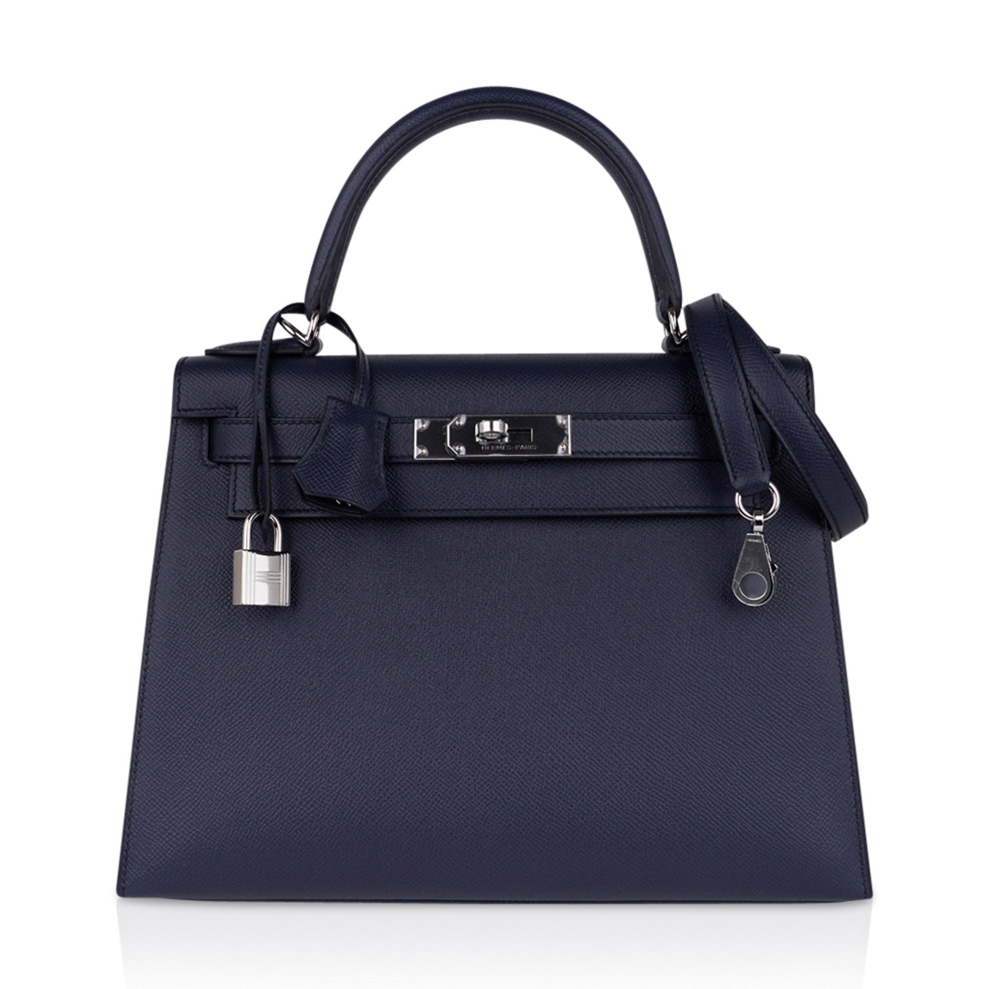 Hermes Kelly 28 Bag Blue Indigo Sellier Epsom Palladium Hardware New/Box