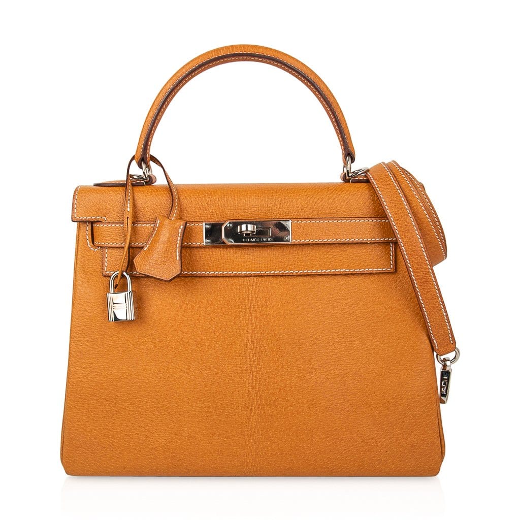 Hermes Kelly 28 Bag Gold Peau Porc Leather Palladium Hardware