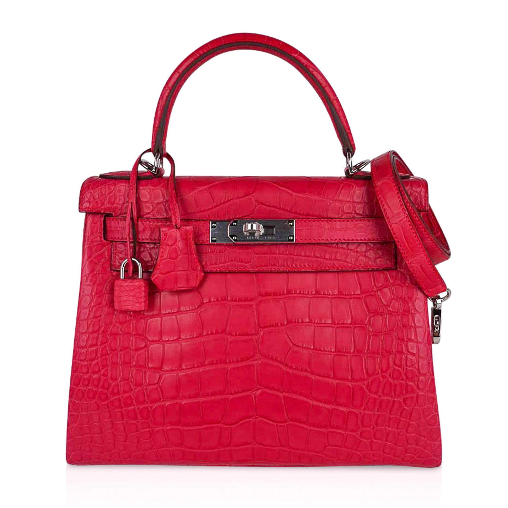 Hermes Kelly 28 Bag Rose Extreme Matte Alligator Palladium Hardware New w/Box