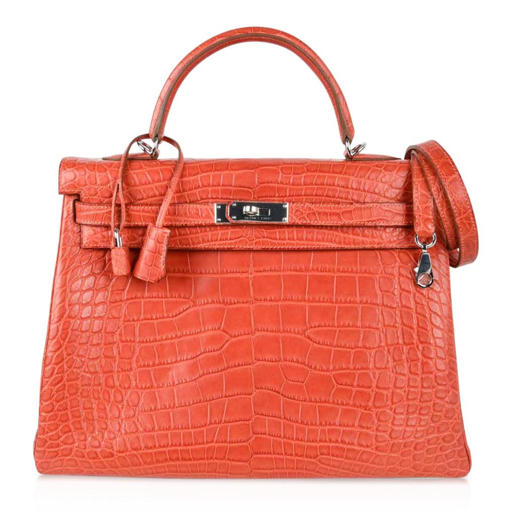 Hermes Kelly 35 Bag Retourne Matte Alligator Sanguine Palladium