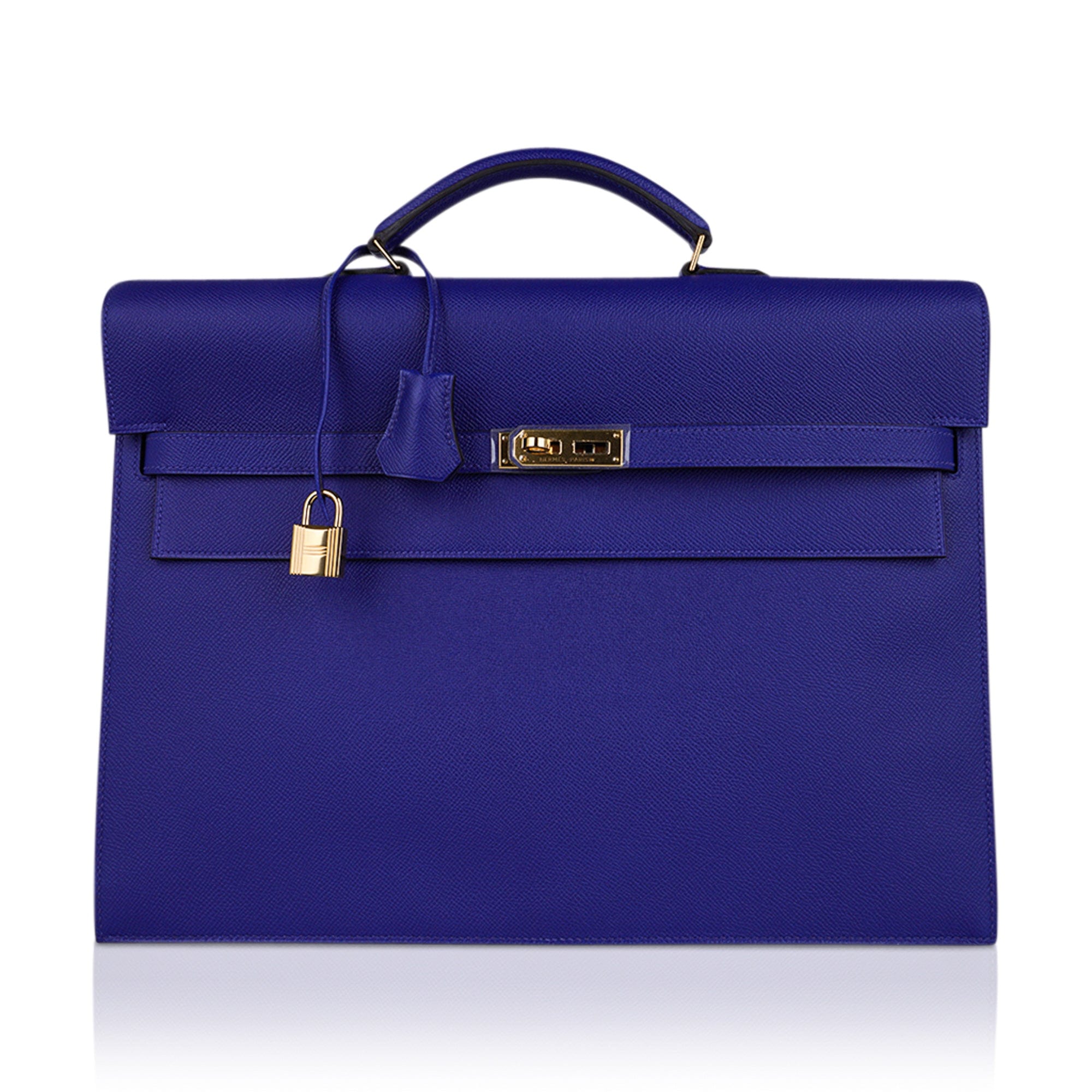 Hermes Kelly Depeches HSS 38 Briefcase Blue Electric Gold Hardware Epsom Hardware