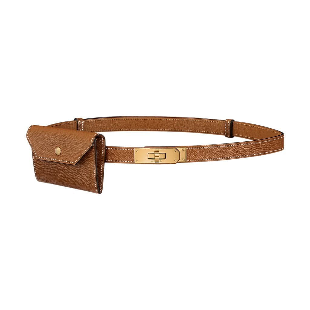 Hermes Kelly Pocket Belt Adjustable Gold Epsom Leather with Gold Hardware