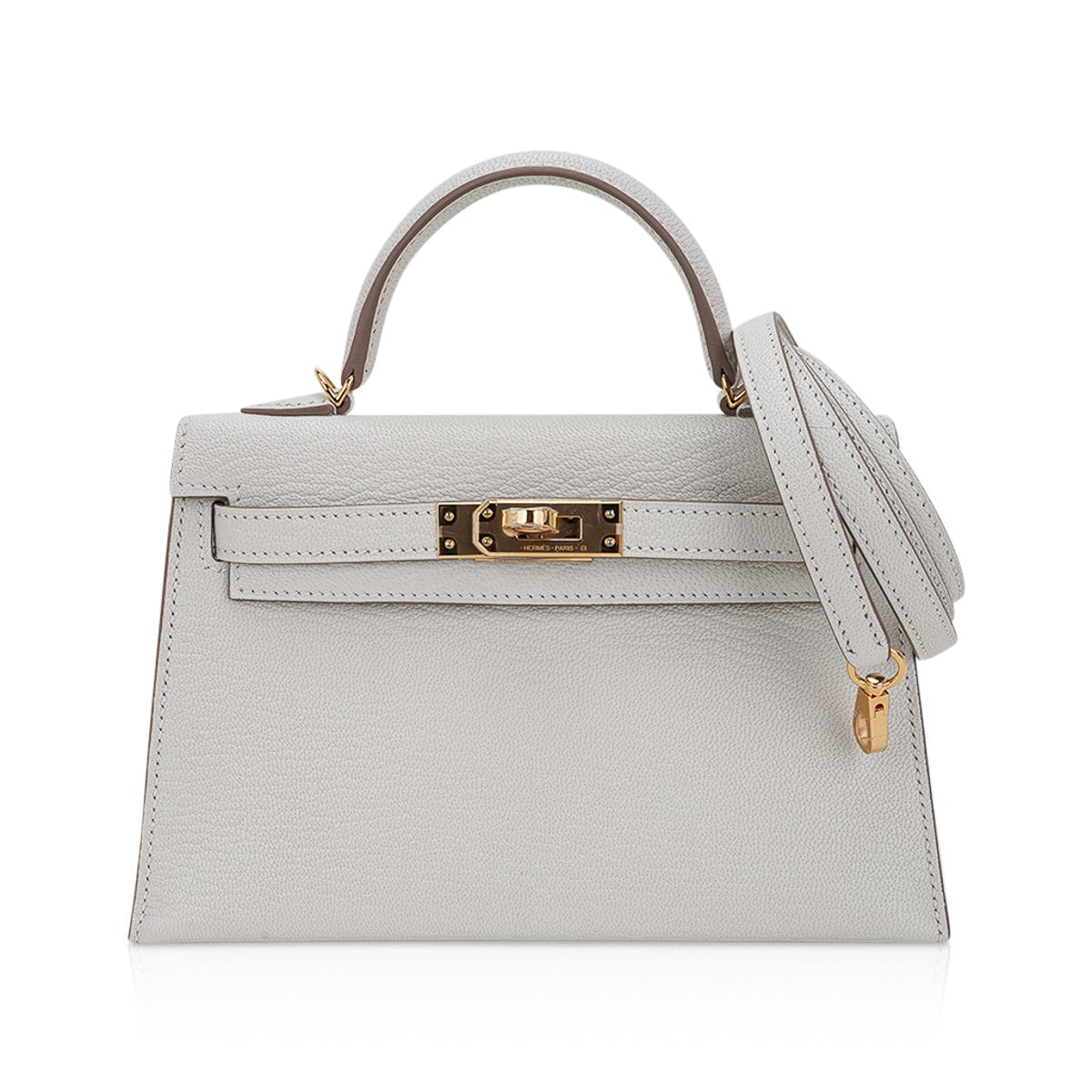 Hermes Mini Kelly 20 Sellier Bag in Mushroom Chevre Leather with Gold Hardware
