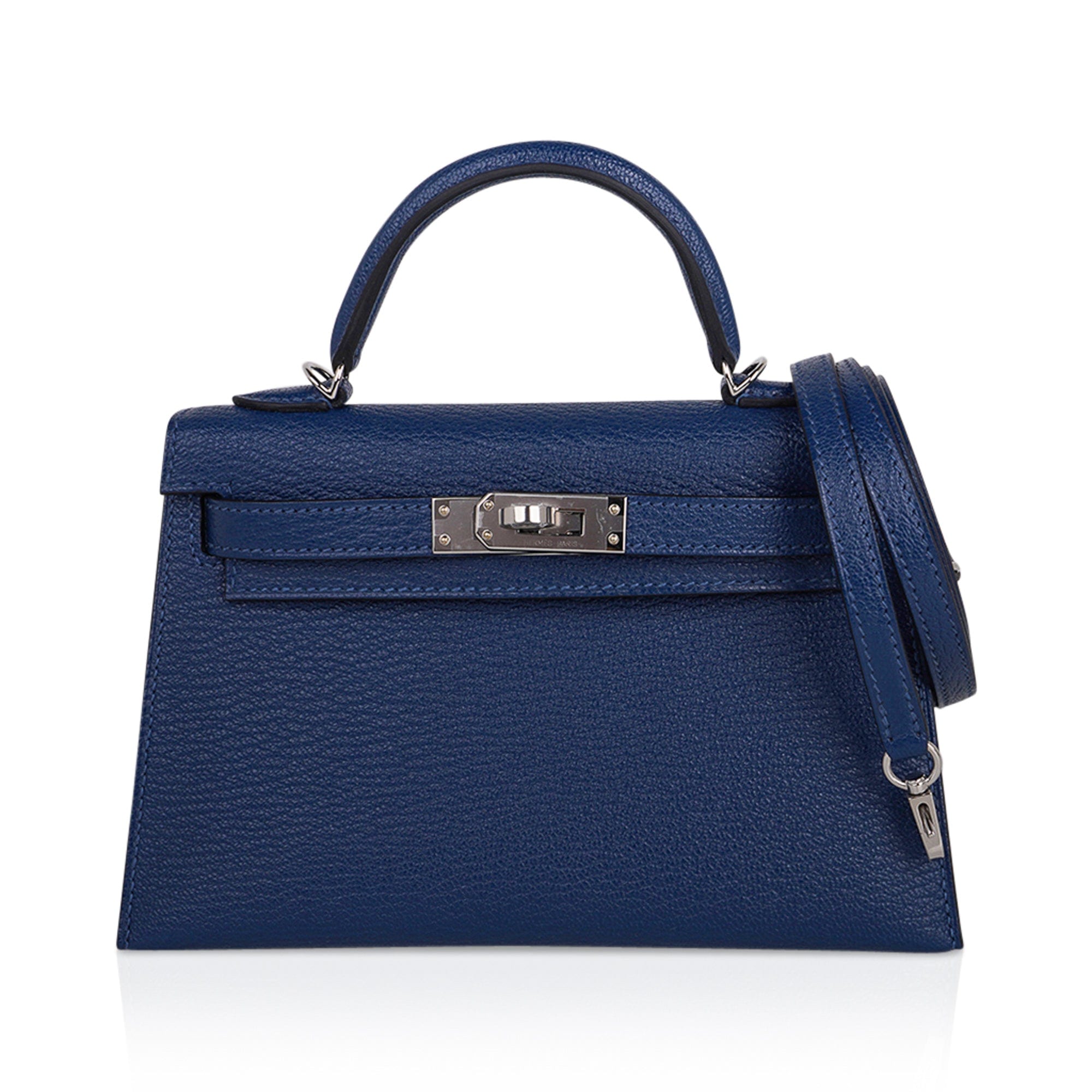 Hermes Mini Kelly 20 Sellier Verso Bag Deep Bleu / Bleu Izmir Epsom Palladium