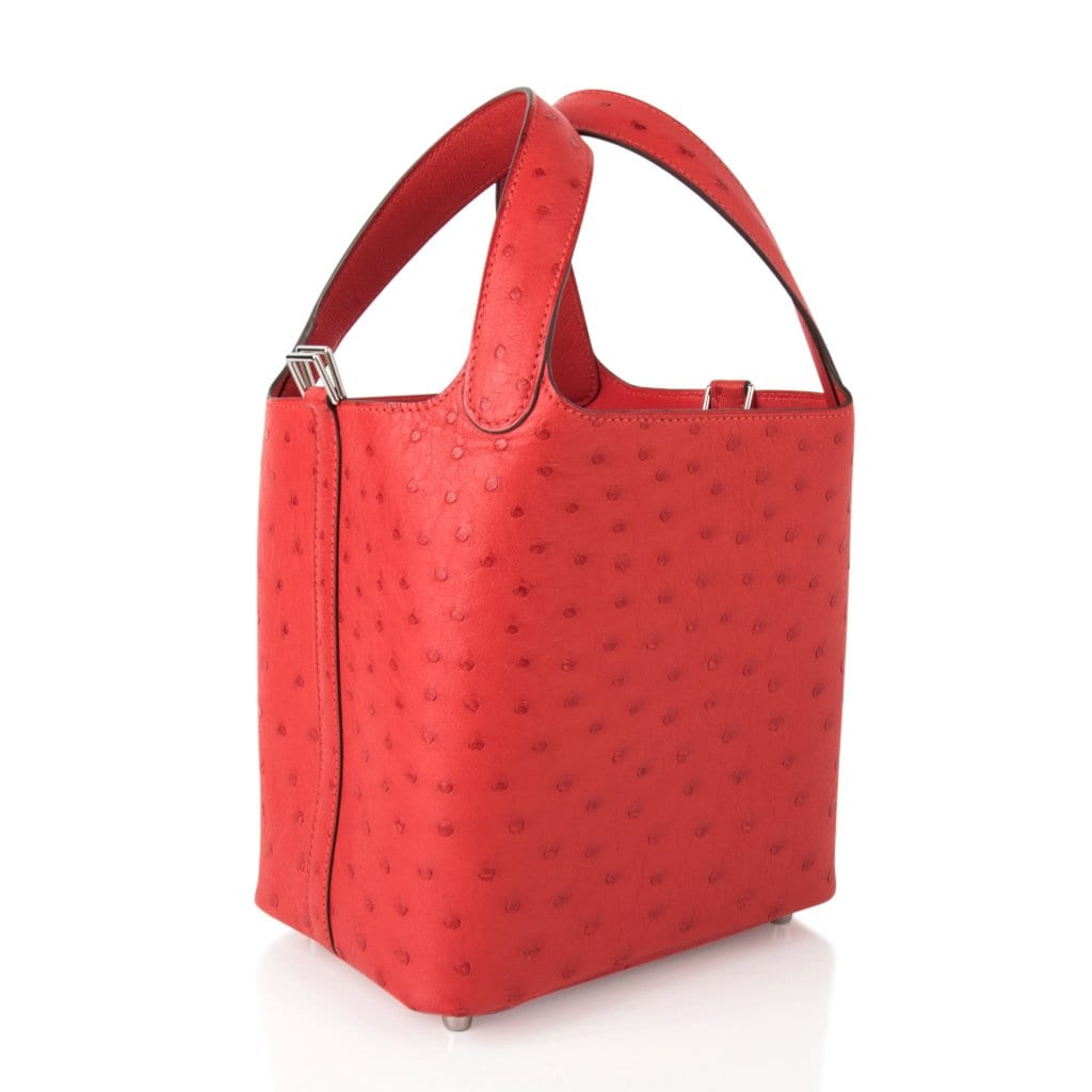 Hermes Picotin Lock 18 Bag Rouge Exotique Ostrich Tote Palladium Hardware nwt