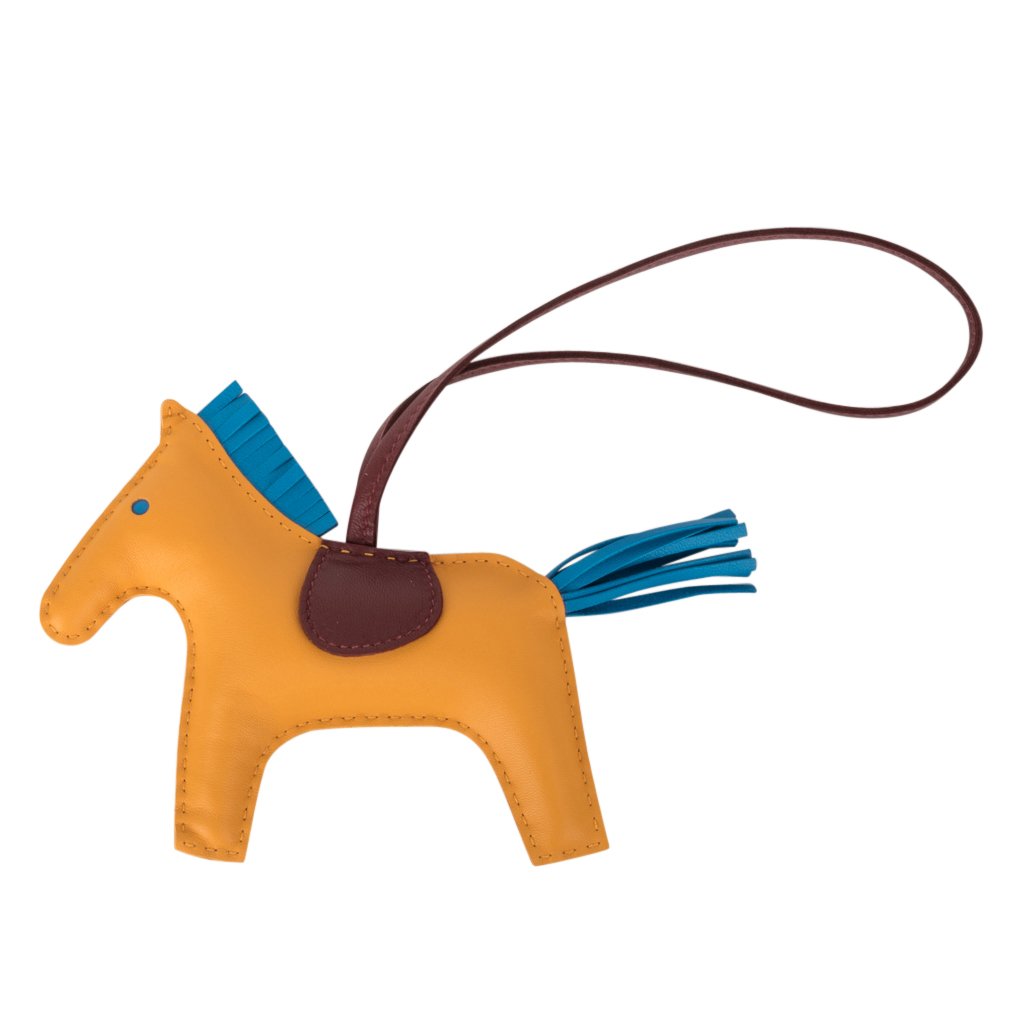 Hermes Rodeo MM Bag Charm Jaune D'Or Blue Zanzibar and Rouge H