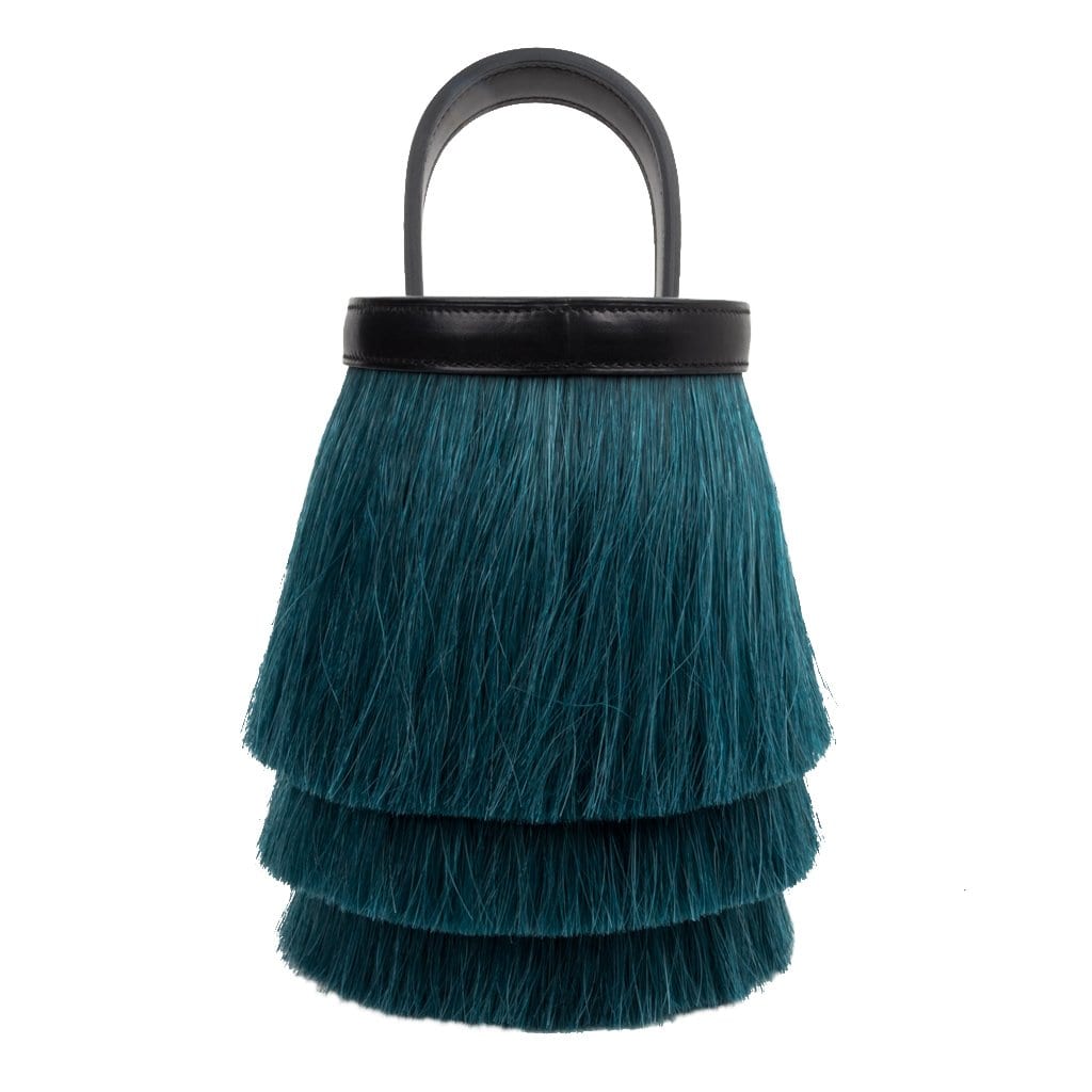 Hermes Toupet Bag Fringed Horse Hair Vert Fonce Black Evercalf