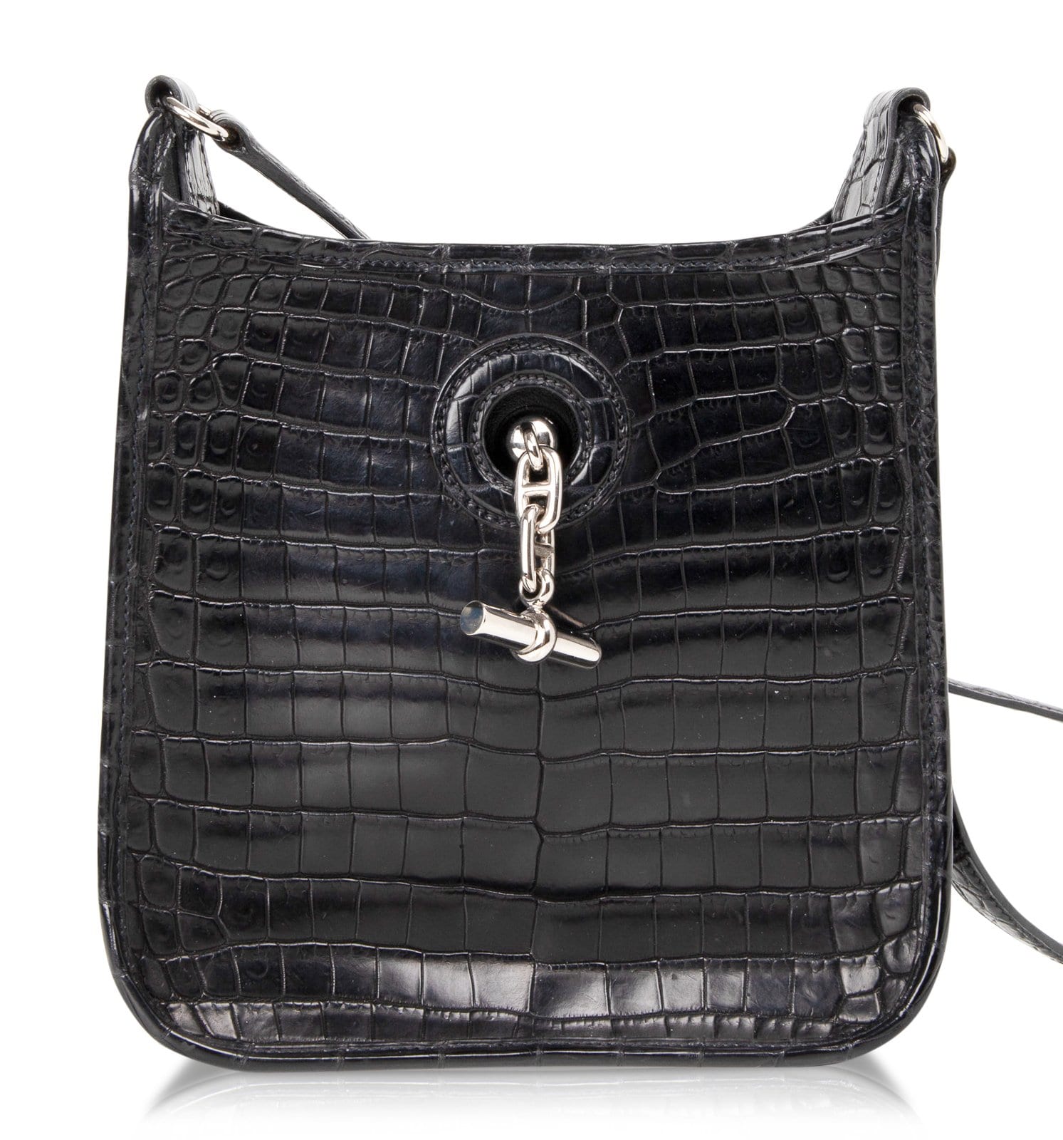 Hermes Vespa TPM Matte Black Crocodile Crossbody Shoulder Bag