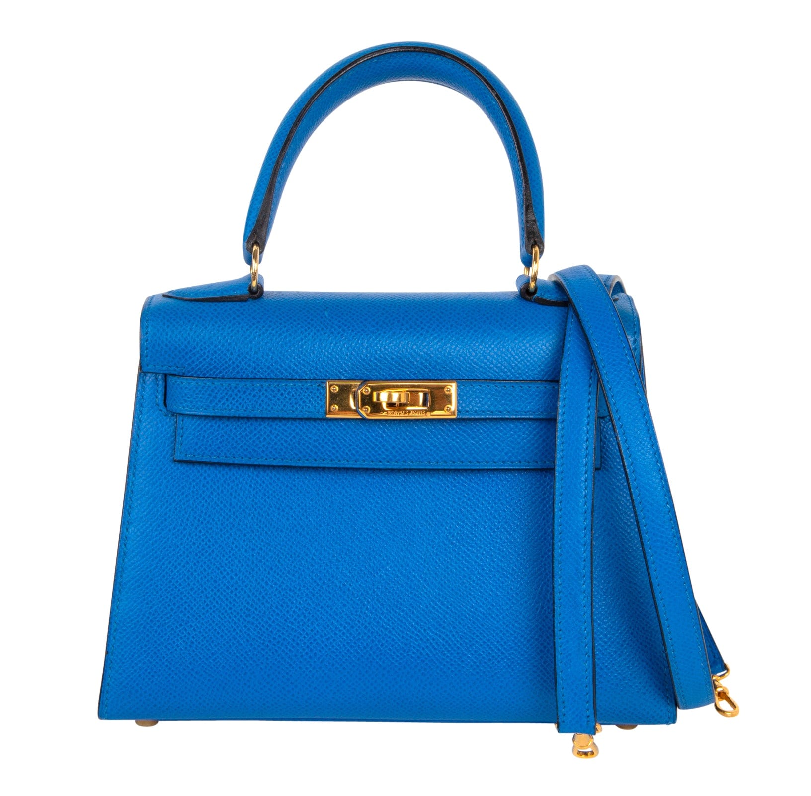 Hermes Vintage Kelly 20 Sellier Mini Blue de France Courchevel Gold Hardware